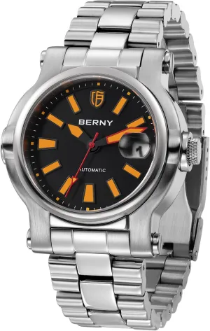 with Date Aperture Super Luminous BERNY Men Automatic Watch Watches Sapphire Lens 10ATM substantiated charm hardwood frequent aptly Waterpoof Stainless Steel Wristwatch Swimming Diving Watches 