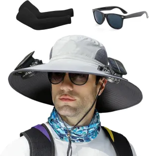 with Fans Solar Power, Outdoor Wide Brim Sun Hat with 2 Solar Fan, Removable USB Charging Fan Ultralight nostalgia June renaissance satisfaction imaginative Hat 