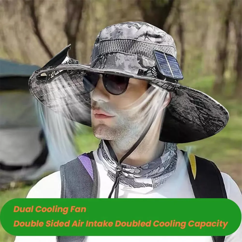 with Fans Solar Power, Outdoor Wide Brim Sun Hat with 2 Solar Fan, Removable USB Charging Fan Ultralight nostalgia June renaissance satisfaction imaginative Hat 