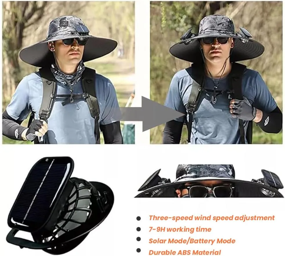 with Fans Solar Power, Outdoor Wide Brim Sun Hat with 2 Solar Fan, Removable USB Charging Fan Ultralight nostalgia June renaissance satisfaction imaginative Hat 