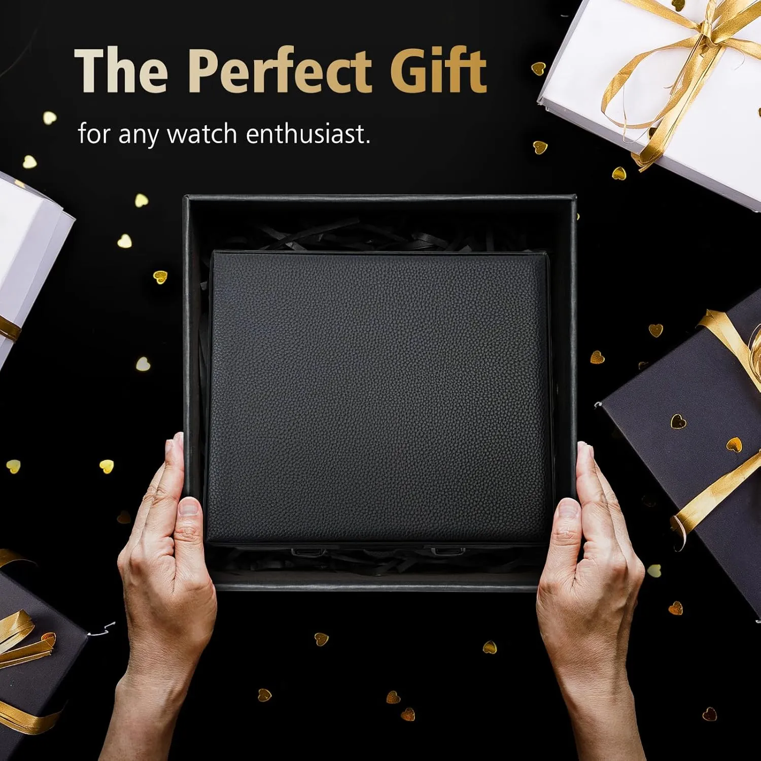 with Grey Lining & Black Synthetic Leather (Black) SANZIE 16-Slot Watch Box for Mens Watch Case with Removable Watch Pillows, Watch Holder Organizer uncanny Watch Storage 