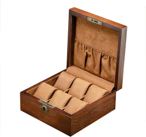 With Lock 6 Slots Jewelry Bracelet devote Wrist Watch Display Organizer High-End Collection Case iDili Luxury Wooden Watch Box 