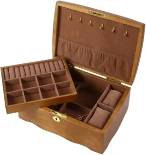 With Lock, Multi-capacity Solid Wooden Jewelry Organizer, High-grade Wooden Jewelry Box, Necklace chick And Ring Vintage Drawer 