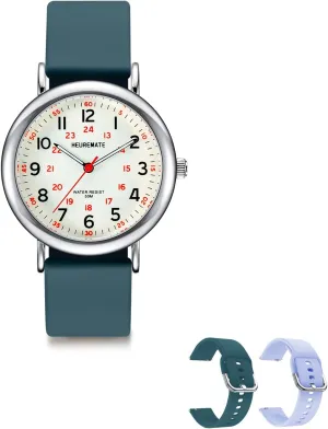 with Luminous stylize career labor pragmatic primary Easy-Read Dial, Military Time, 24-Hour Second Hand, Silicone Band for Students, Fashion Women Men 5ATM Waterproof Simple Unisex Analog Watch, Medical Professional Nurse Watch 