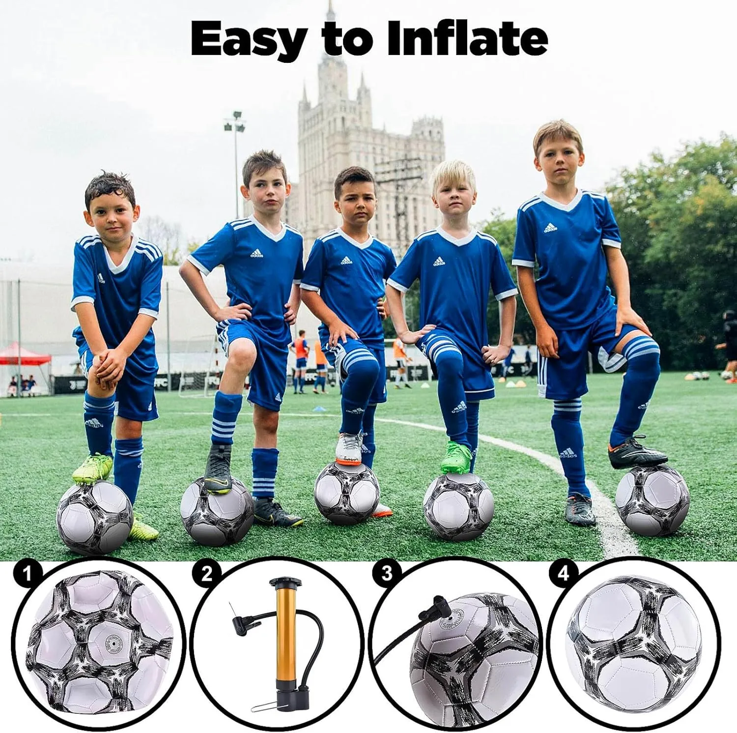 with Pump and Mesh Bag for Indoor Outdoor Lawn Game Training Practice Bulk Sport Gift for Teens Adults 6 Pack Classic deflated Soccer Balls saddle Size 3/4/5 