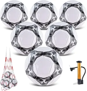 with Pump and Mesh Bag for Indoor Outdoor Lawn Game Training Practice Bulk Sport Gift for Teens Adults 6 Pack Classic deflated Soccer Balls saddle Size 3/4/5 