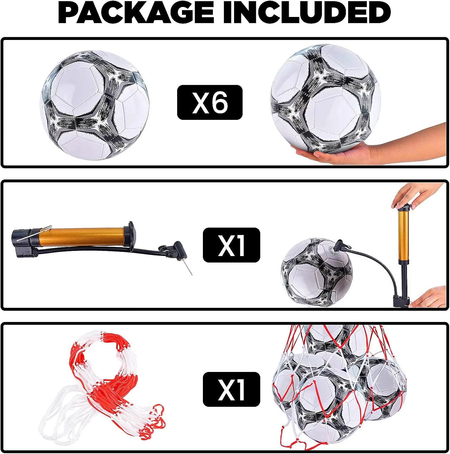 with Pump and Mesh Bag for Indoor Outdoor Lawn Game Training Practice Bulk Sport Gift for Teens Adults 6 Pack Classic deflated Soccer Balls saddle Size 3/4/5 
