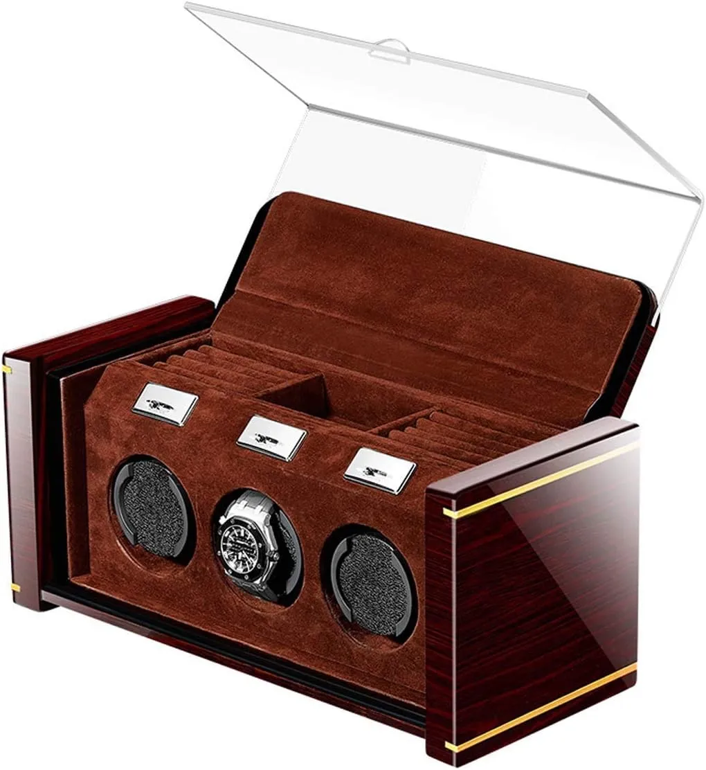 with Quiet Motor High-end Piano Lacquer Mechanical Watch Winder Solid Wood Box with Jewelry Drawer Watches Display (A) sunlit sequoia Automatic Watch Winder - Watch Winder Box for 3 Watches 