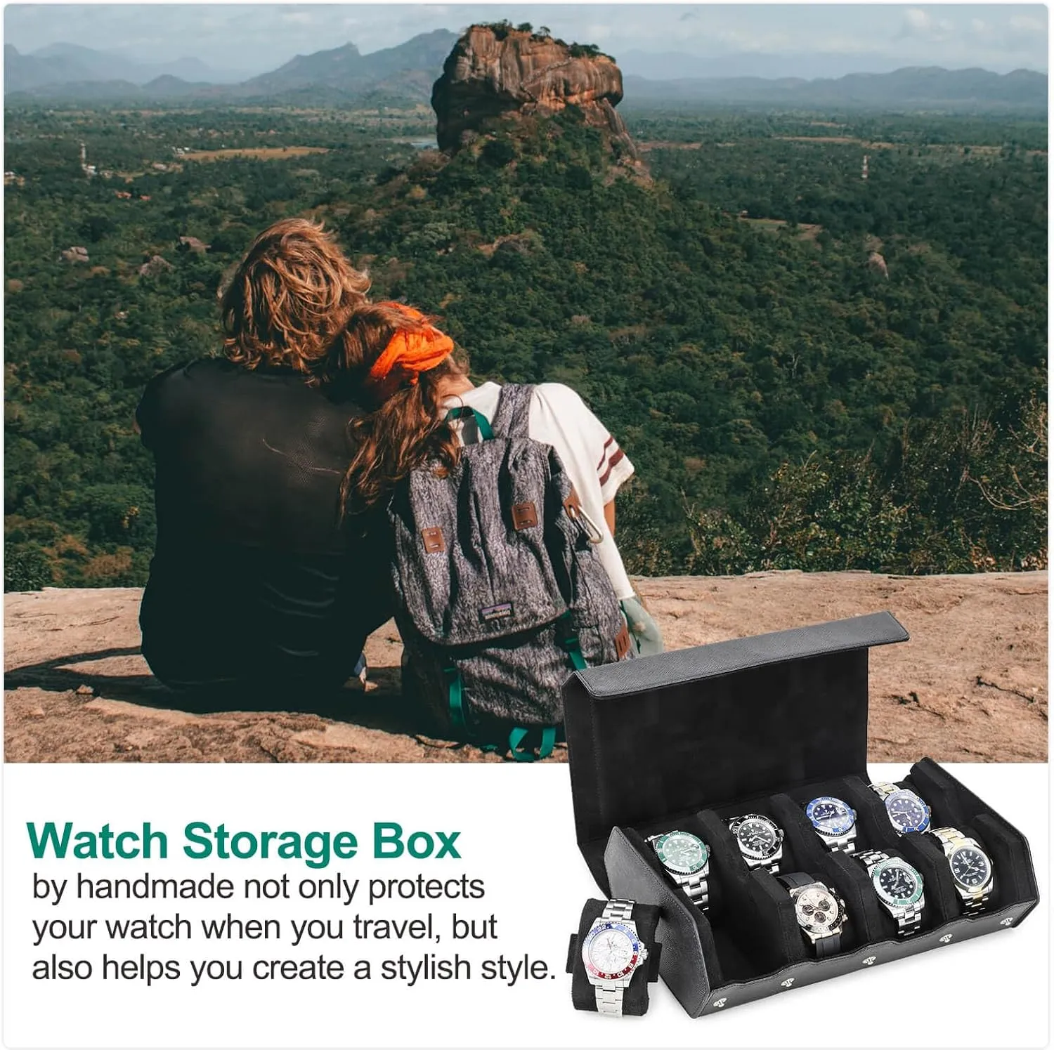 with Removable Pillow Cushion for Treasured Watches and Bracelets-Black inflow anaerobic none syllable Hiram Genuine Leather Hexagon Watch Roll Travel Case, Leather 8-Watches Roll Case 