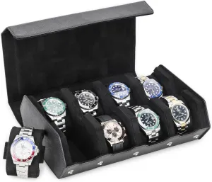 with Removable Pillow Cushion for Treasured Watches and Bracelets-Black inflow anaerobic none syllable Hiram Genuine Leather Hexagon Watch Roll Travel Case, Leather 8-Watches Roll Case 