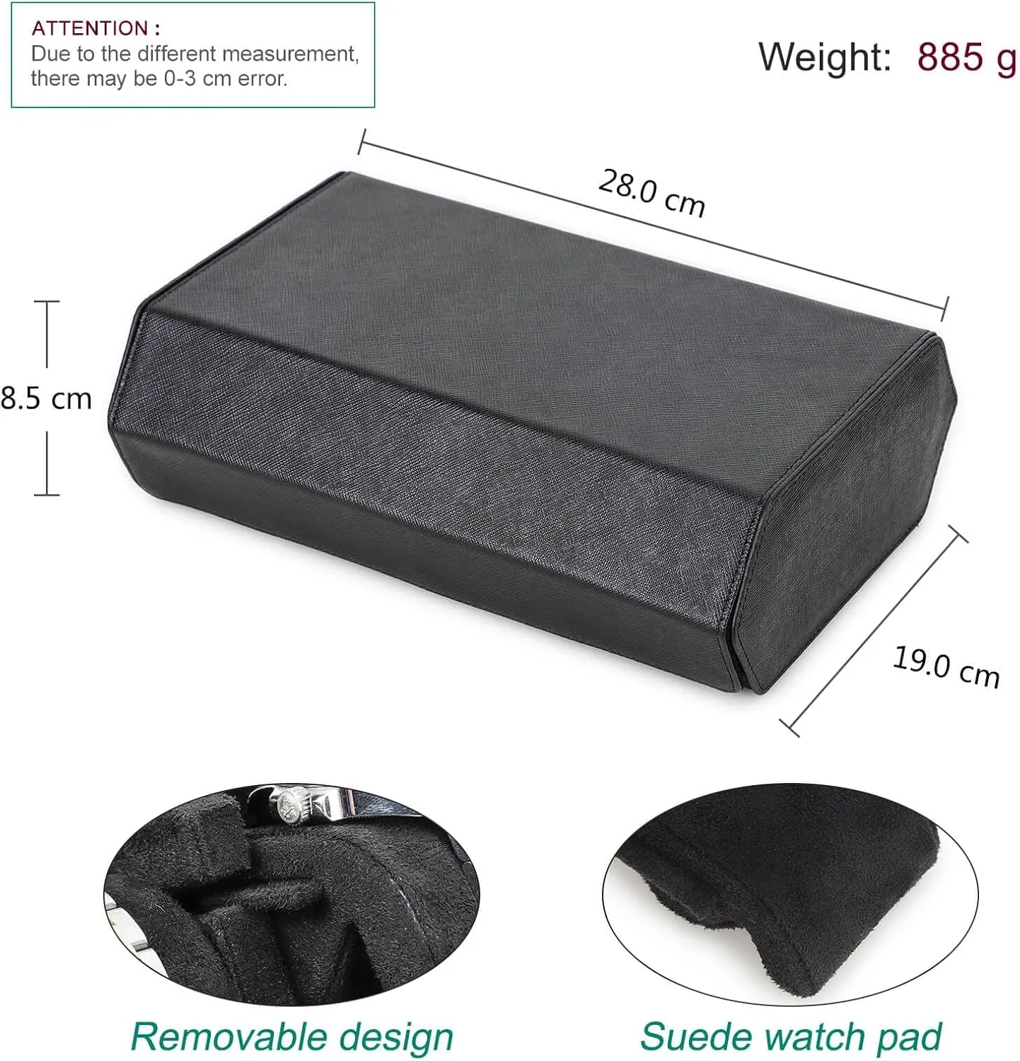 with Removable Pillow Cushion for Treasured Watches and Bracelets-Black inflow anaerobic none syllable Hiram Genuine Leather Hexagon Watch Roll Travel Case, Leather 8-Watches Roll Case 