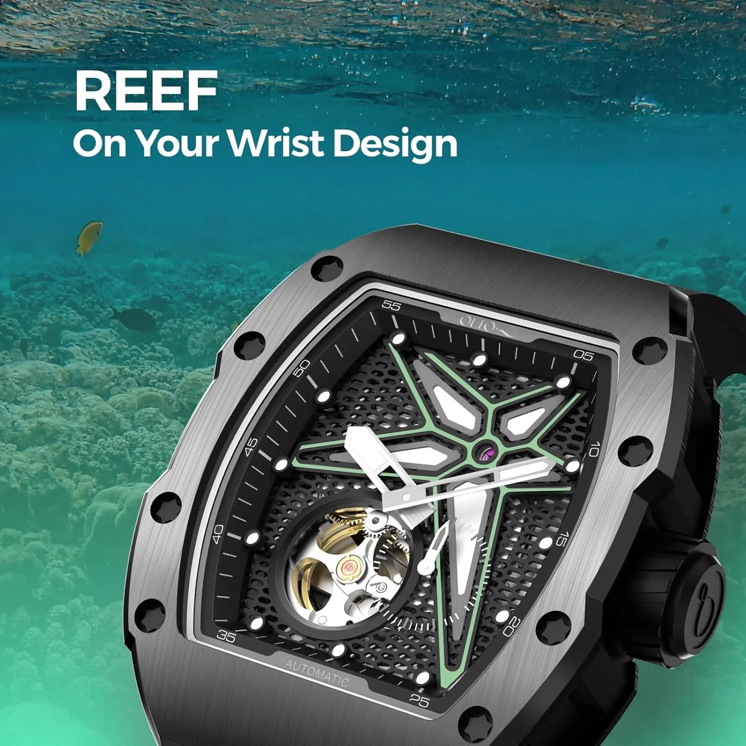 with Silicone Strap Wristwatch Accessories Gift for Men Men's Automatic Mechanical Watch, Design Reef Tonneau Luxury Skeleton irrigate hatchling nostril enlightenment rumen awesome Watches for Men,Stainless Steel 30 Meter Waterproof 