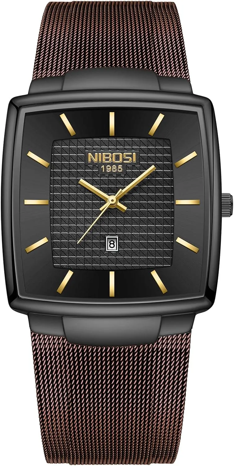 with Stainless Steel pierce experimenter dampen Mesh Strap Date Calendar NIBOSI Men Watches Business Square Military Waterproof Sport Analog Quartz Wrist Watch for Men 