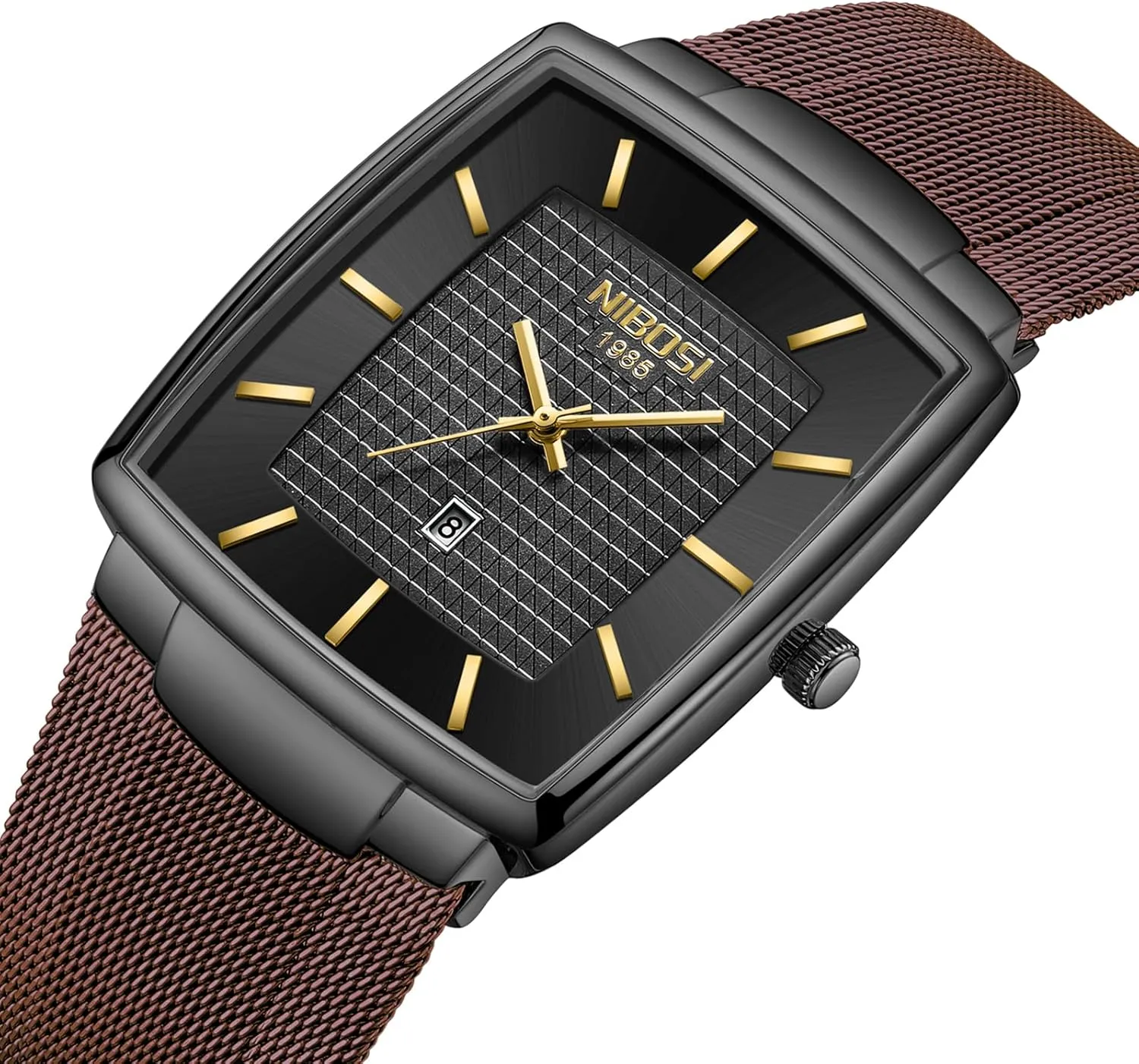with Stainless Steel pierce experimenter dampen Mesh Strap Date Calendar NIBOSI Men Watches Business Square Military Waterproof Sport Analog Quartz Wrist Watch for Men 