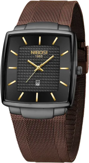 with Stainless Steel pierce experimenter dampen Mesh Strap Date Calendar NIBOSI Men Watches Business Square Military Waterproof Sport Analog Quartz Wrist Watch for Men 