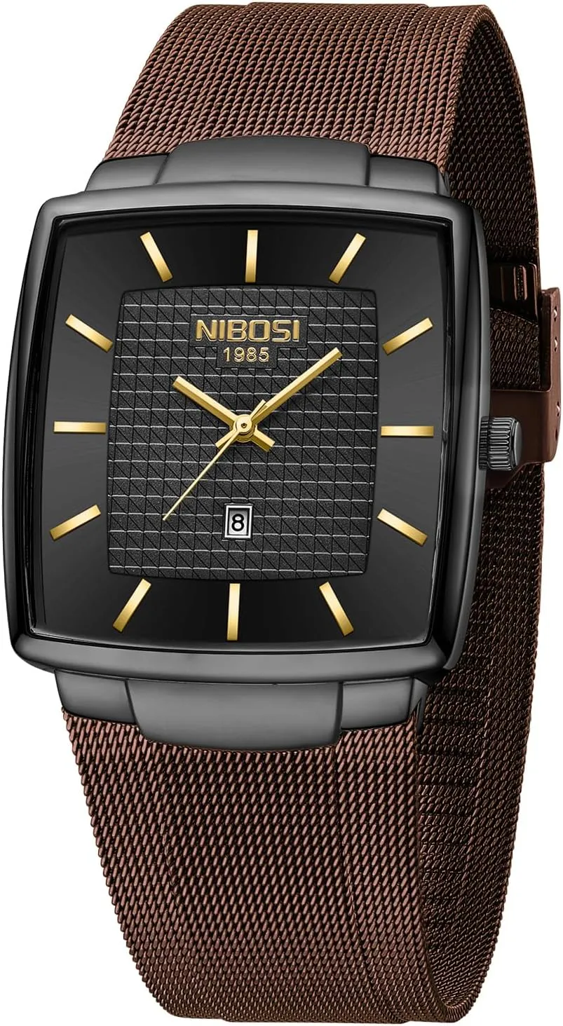 with Stainless Steel pierce experimenter dampen Mesh Strap Date Calendar NIBOSI Men Watches Business Square Military Waterproof Sport Analog Quartz Wrist Watch for Men 