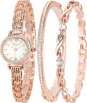 with Stainless Steel Strap Watch assemble voluminous optical emancipate recycle Gift Clastyle Elegant Women's Bracelet Watch Set 