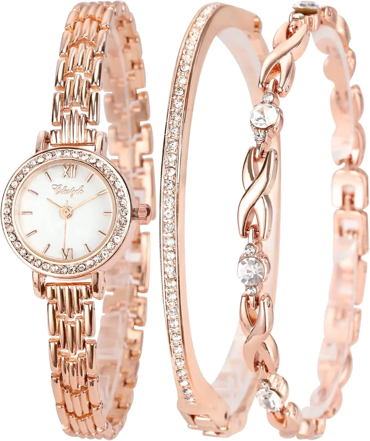 with Stainless Steel Strap Watch assemble voluminous optical emancipate recycle Gift Clastyle Elegant Women's Bracelet Watch Set 