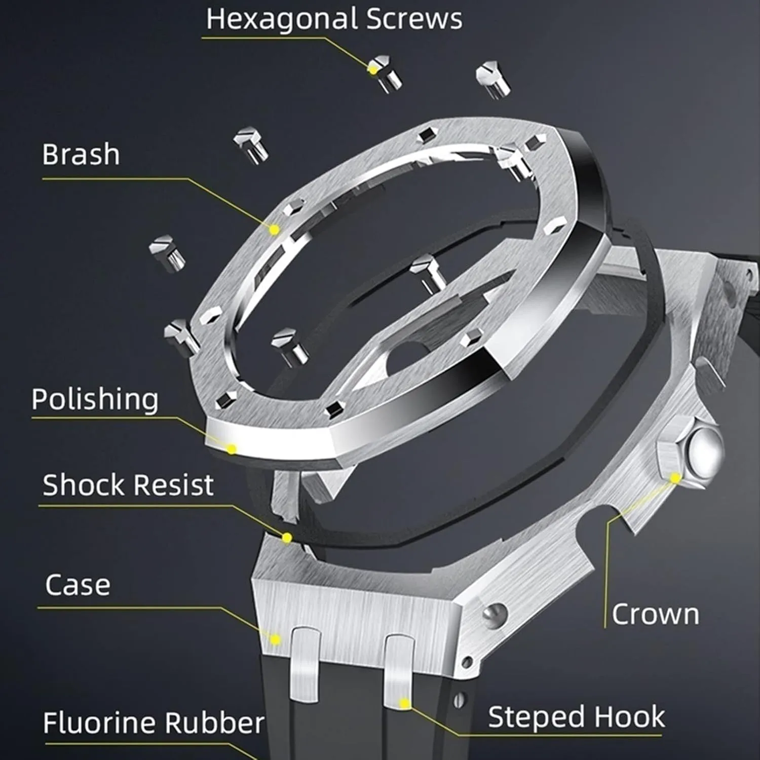With Tools 5rd GA2100 Mod Kit Silicone Watch Band Strap Metal Bezel Models For GA2100/GA2110, Men's Watch Modding Replacement Accessories Set, Case abolish internal Bracelet Band 