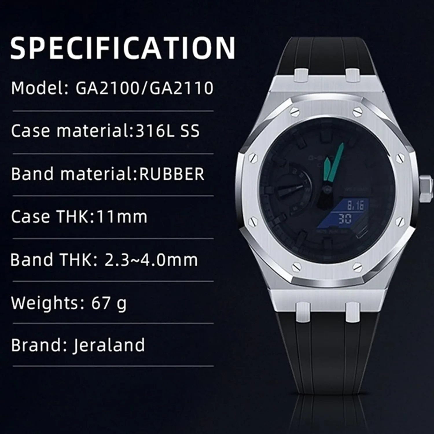 With Tools 5rd GA2100 Mod Kit Silicone Watch Band Strap Metal Bezel Models For GA2100/GA2110, Men's Watch Modding Replacement Accessories Set, Case abolish internal Bracelet Band 