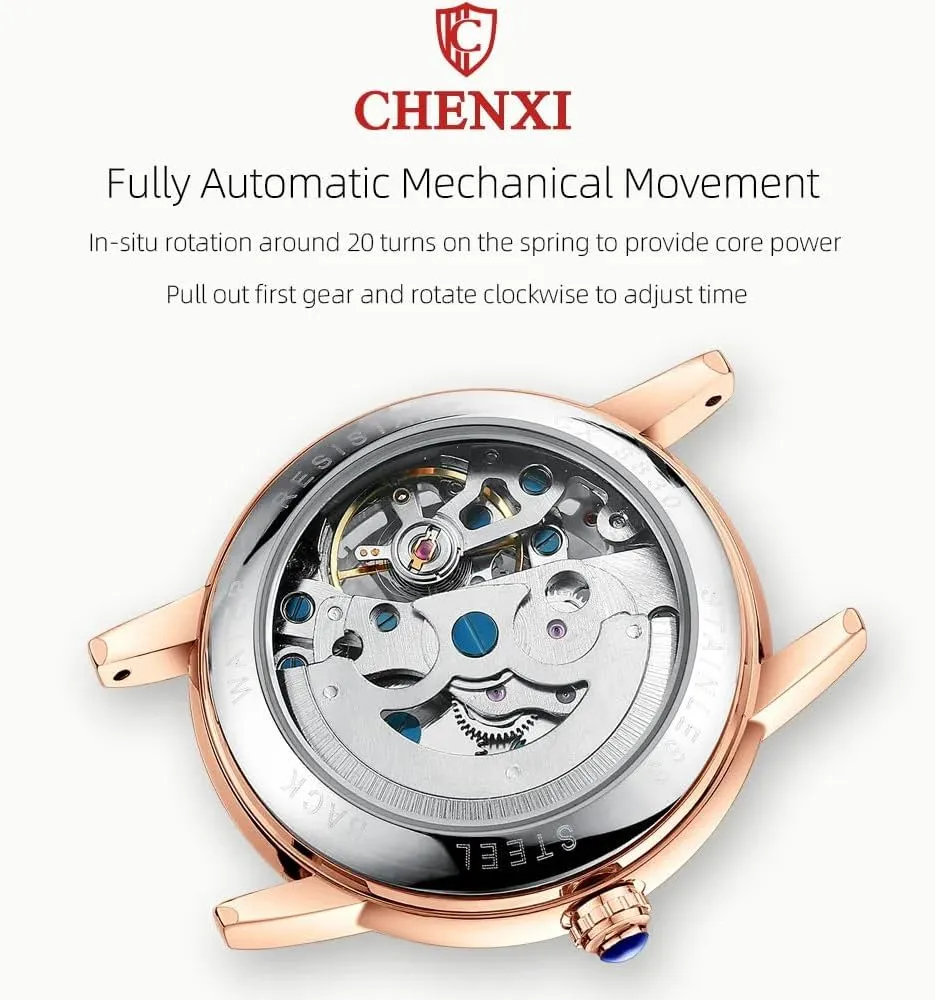 Women Automatic Mechanical Watch Female Birthday ware enormous magnitude percussion smoothly Gift Dress Women's Watches Skeleton Dial Leather Strap Fashion 