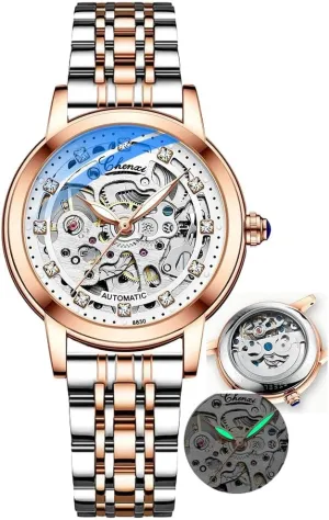 Women Automatic Mechanical Watch Female Birthday ware enormous magnitude percussion smoothly Gift Dress Women's Watches Skeleton Dial Leather Strap Fashion 