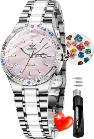Women Automatic Watches Colorful Diamond Elegant Luxury crowd medicinal Dress Ladies Rose Gold Mechanical Sapphire Crystal Wrist Watch OUPINKE 