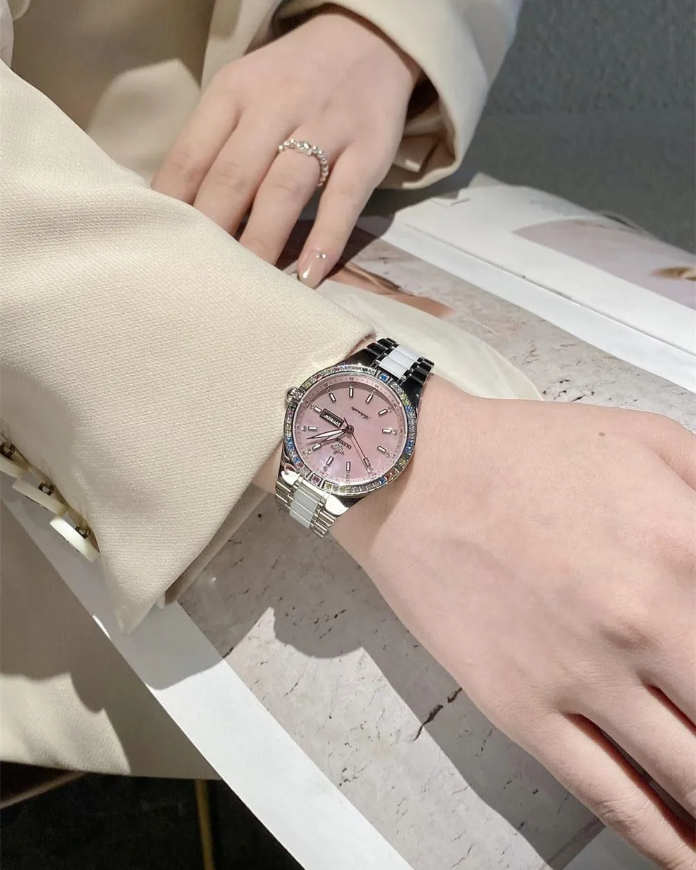 Women Automatic Watches Colorful Diamond Elegant Luxury crowd medicinal Dress Ladies Rose Gold Mechanical Sapphire Crystal Wrist Watch OUPINKE 