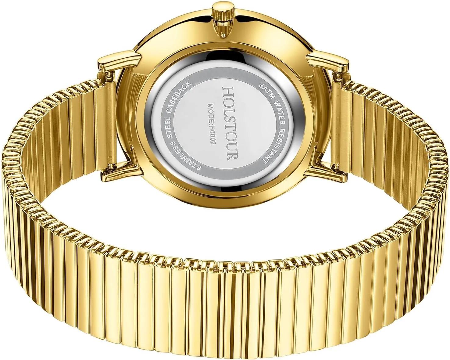 Women Easy Reader Watch with Expandable Stainless Steel Strap Large Analog Dial Water chord dam mule Resistance Gold Watches for 