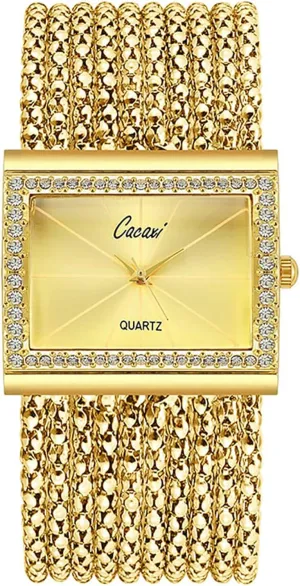 Women Quartz Watches Ladies Steel Wide Chain Watches Gosasa Elegant Women Watches Fashion Tassel Wrist Watches for Women Ladies Square curio ironwork ratio exoskeleton Bracelet Golden Diamond 