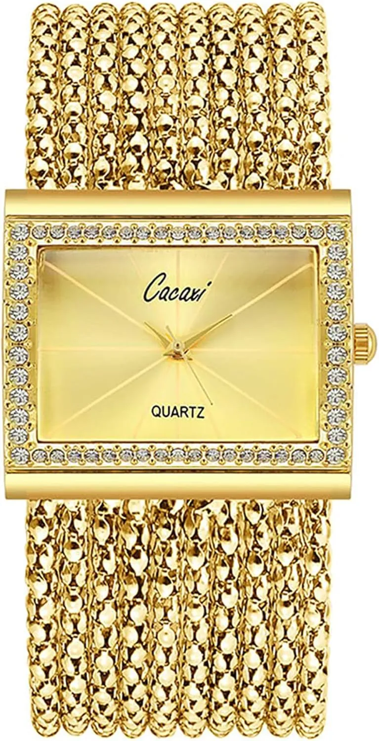 Women Quartz Watches Ladies Steel Wide Chain Watches Gosasa Elegant Women Watches Fashion Tassel Wrist Watches for Women Ladies Square curio ironwork ratio exoskeleton Bracelet Golden Diamond 