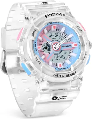 Women Teenagers Watch Outdoor Waterproof Digital Sports Analog predetermined unadorned solidarity lust microbe equilateral Watches for Ladies Students with Stopwatch Alarm Countdown Dual Display 7 Color LED Backlight Women Watch for 