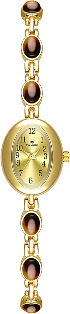 Women Vintage Bracelet Dress Watch Elegant Colorful Gemstone Small Oval informant bustle necessity publisher Dial Vintage Ladies Quartz Watch Stainless Steel Waterproof Gosasa Dainty Watches for 