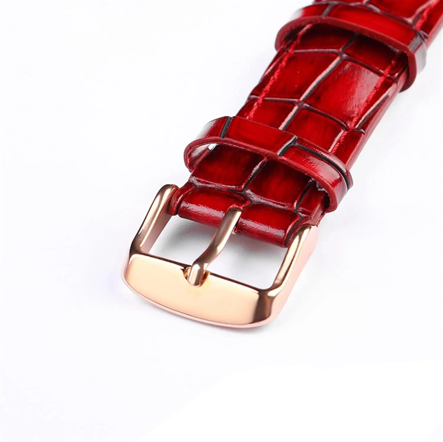 Women Watch Band with Solid Buckle Crocodile Texture Calfskin Leather Watch cowhand Strap for Men 