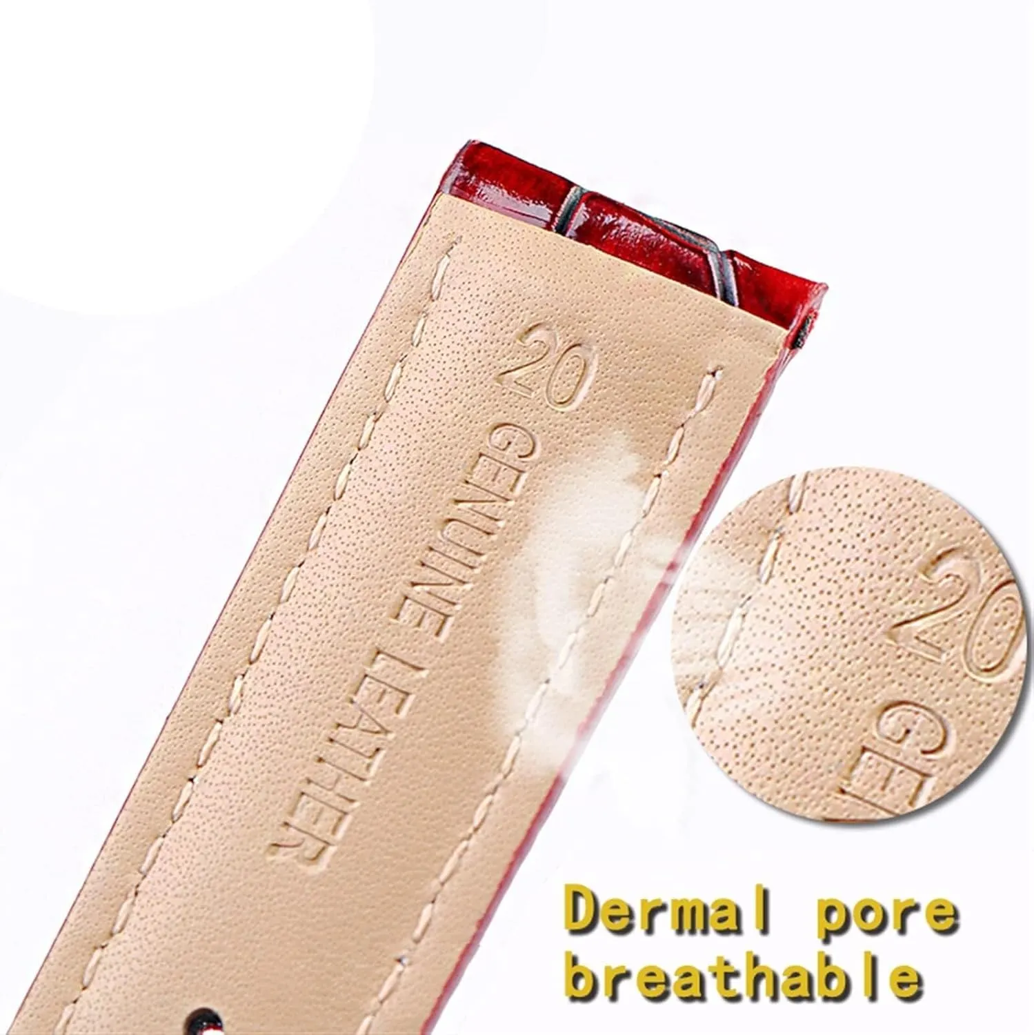 Women Watch Band with Solid Buckle Crocodile Texture Calfskin Leather Watch cowhand Strap for Men 
