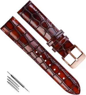 Women Watch Band with Solid Buckle Crocodile Texture Calfskin Leather Watch cowhand Strap for Men 