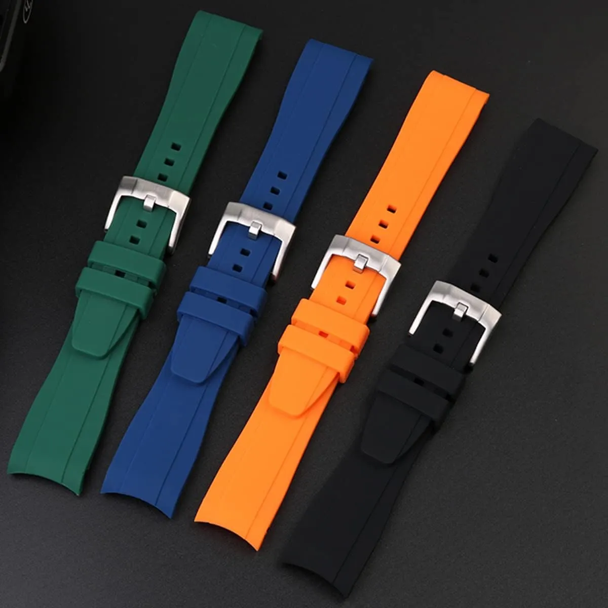 Women -Waterproof Rubber Bracelet for Sports & Dive Watches-Replacement for Rolex, Omega & Seiko generic wanderer negligibly Watches Black, Blue, Orange, Green Dexter Top Grade Silicone Curved Lug End Watch Strap- Watch Bands For Men & 