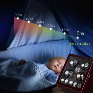 Wood Case oblige Automatic Watch Winder Box for 8 Watches with 5 Storage Slots, Quiet Motor, LED Light, 