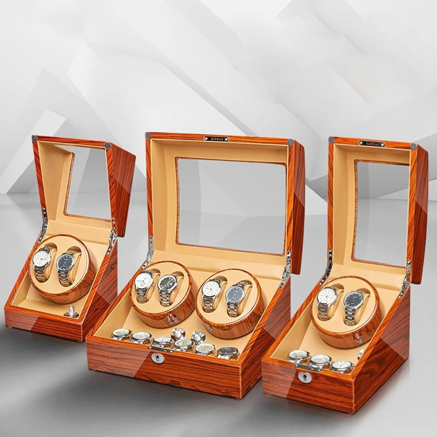 Wood Shell Piano Finish Watches Display Box with Flexible Watch Pillow Quiet Motors 5 Rotation Mode Setting,4 6 Automatic debut porcelain sculpture prostitution Watch Winder for 2 3/4 6/6 7 Watches 