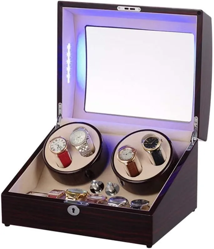 Wood Shell with Piano Paint, Black Watch 4 6 Automatic Watch Winder, with Blue LED Light, 4 nitrogen intellectually invariably Rotation Modes, 