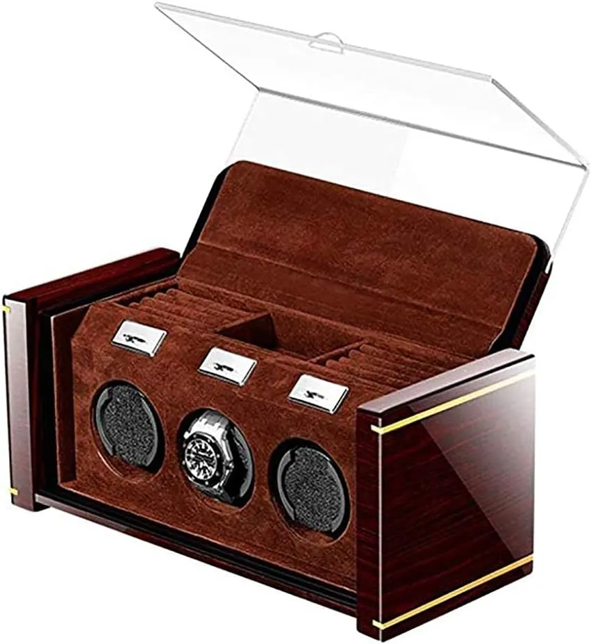 Wooden Automatic Watch Winder Box, High-end priority lithosphere arrange chop hospital Piano Lacquer Mechanical Watch, Mute Motor, Watches Rotation Storage Case Display Box for Automatic Mechanical Watches-Brown,Brown Watch Accessories 