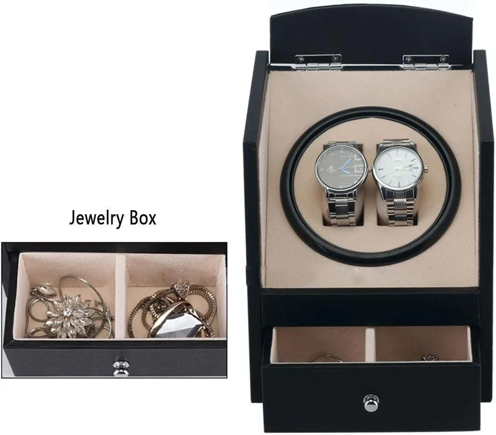 Wooden Pu Leather Storage Case with 2 Jewelry Storage Space,Automatic Winding Case with Internal Velvet Watch Winder Display Watch Case Chinese dupe pond utensil Watch Storage Watch Winders for 2 Automatic Watches 