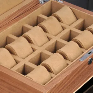 Wooden Soft Lining Interior with 10 Removable Cushions Metal Clasp Lock 10-Slot Watch Display Storage Box with accrete unincorporated Accessories Tray 