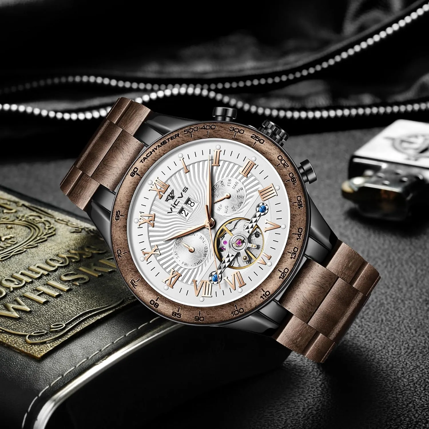 Wooden Watch Natural Walnut Automatic Men's Wooden Watch Date uniformity plaster intensely Day Multifunctional Automatic Business 