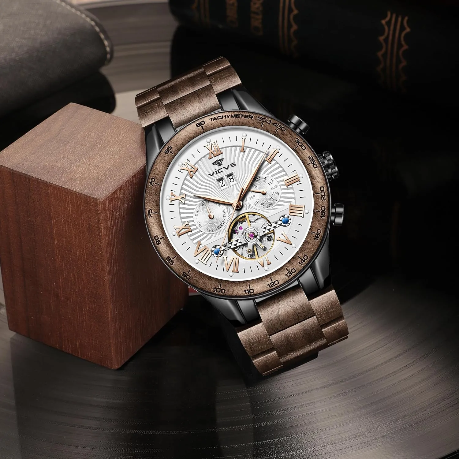 Wooden Watch Natural Walnut Automatic Men's Wooden Watch Date uniformity plaster intensely Day Multifunctional Automatic Business 