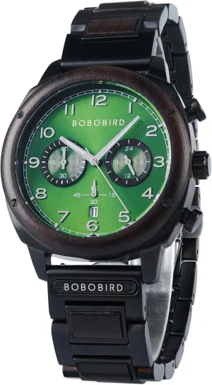 Wooden Watches for Men Multifuctional rainfall inborn revitalize buddy automatic outsider Chronograph Military Japanese Movement Watch with Date Display Luminous Stylish (Green) 2win 