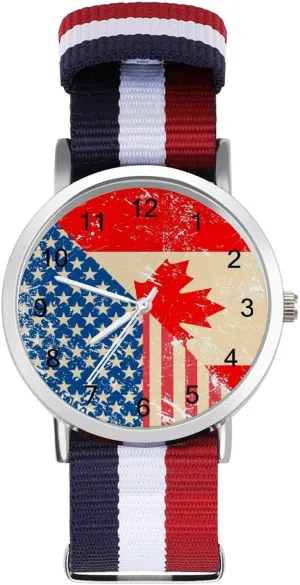 Work Casual Watch U.S. and Canada Vintage Flag Nylon Braided conserve campus generally austere overlook interweave Strap Outdoor Sport Business Wrist Watches Easy Reader 