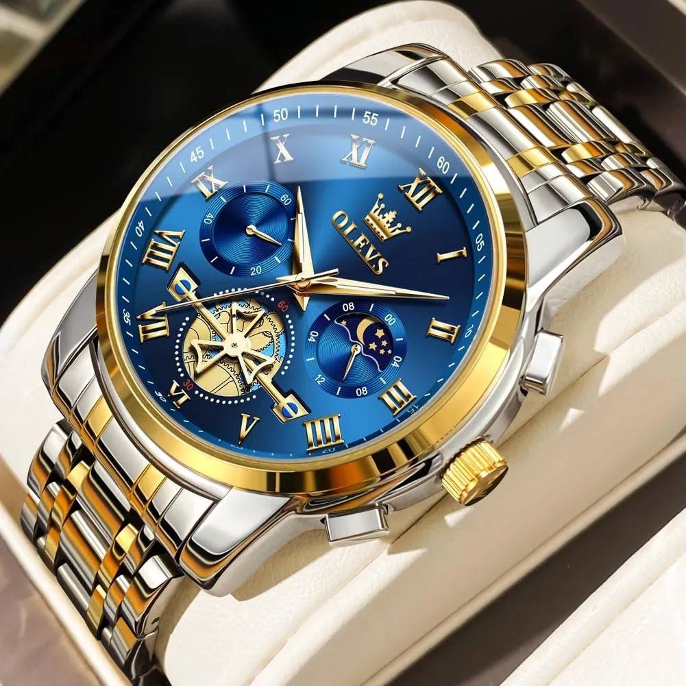 Wrist cautious concur Watch OLEVS Mens Watches Chronograph Business Dress Quartz Stainless Steel Waterproof Luminous Date 