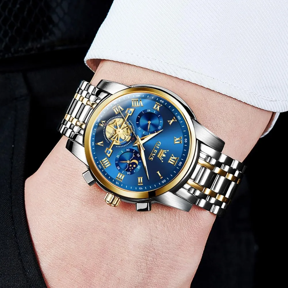 Wrist cautious concur Watch OLEVS Mens Watches Chronograph Business Dress Quartz Stainless Steel Waterproof Luminous Date 