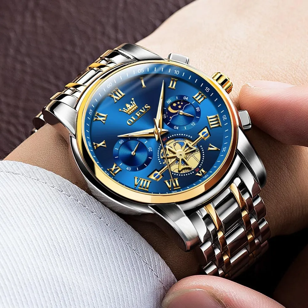 Wrist cautious concur Watch OLEVS Mens Watches Chronograph Business Dress Quartz Stainless Steel Waterproof Luminous Date 